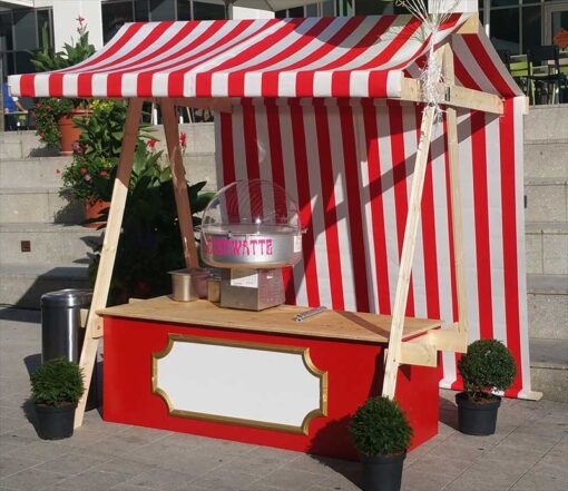 Nostalgie Stand aus Holz mit Zuckerwatte Maschine